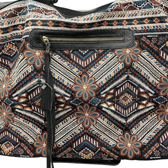 Johnny Was Workshop Molly Tote Weekender Bag Black Floral Embroidery Leather - Picture 3 of 15
